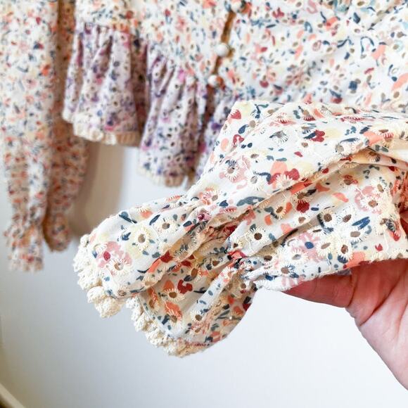 Free the Roses V-Neck Eyelet Floral Rainbow Crop Top Coquette Feminine Small - Picture 6 of 11